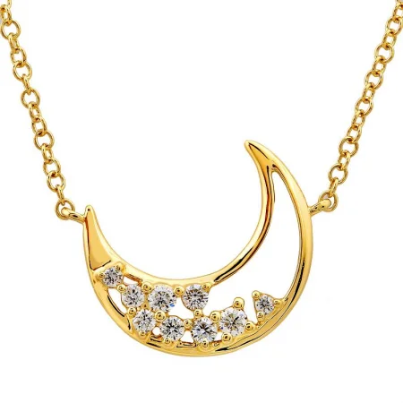 Gold Gemstone Necklaces-14K Yellow Gold Diamond Open Moon Necklace