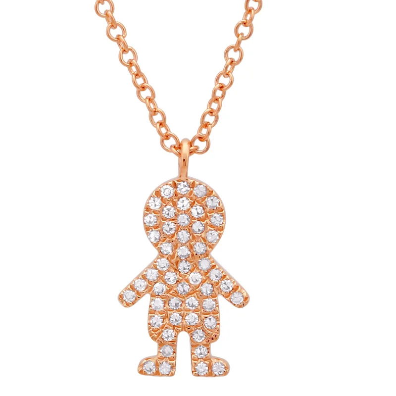 Diamond Necklaces-14K Rose Gold Diamond Boy Necklace