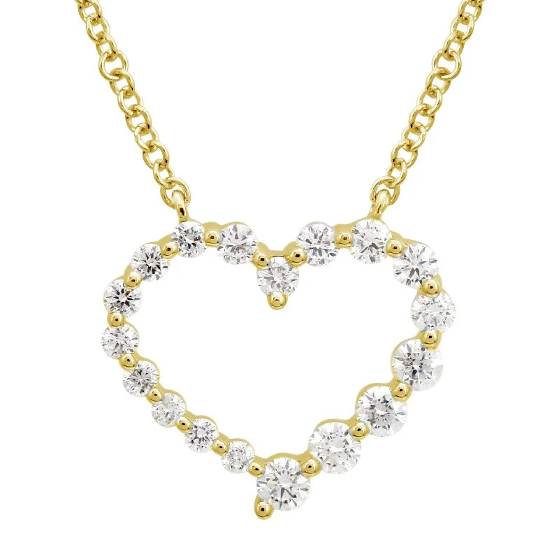 Art Deco Necklaces-14k Yellow Gold Diamond Open Heart Necklace