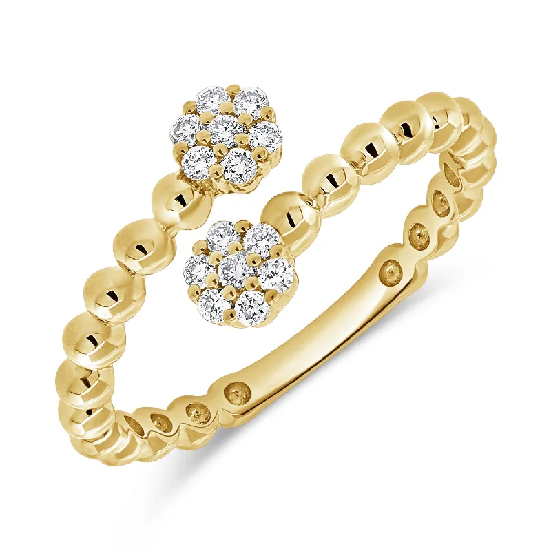 Large Rings-14K Gold Beaded Flower Ring with Diamonds