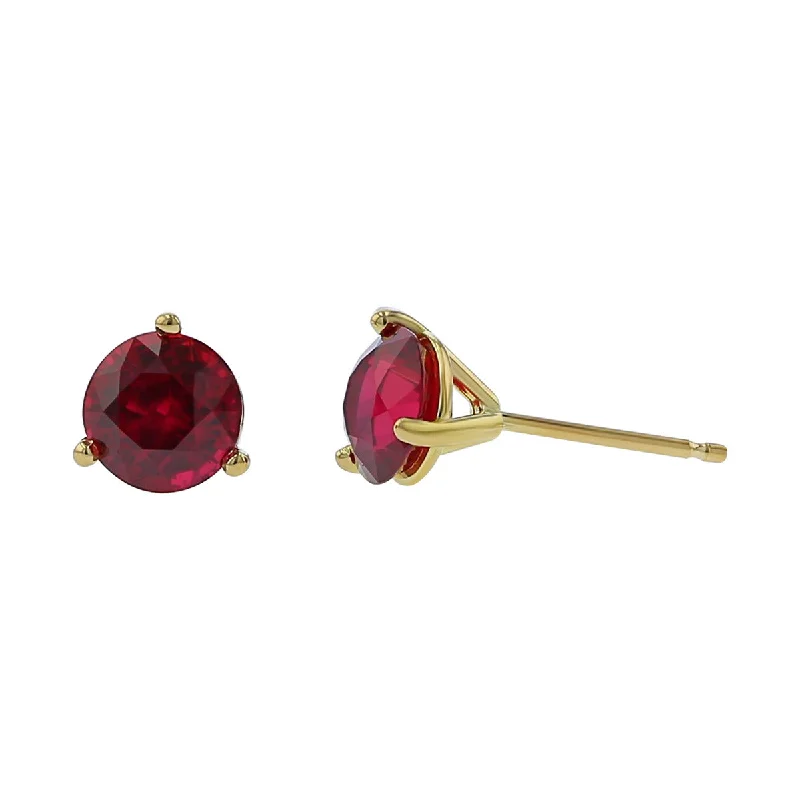 Curved Earrings-18K Yellow Gold Mozambique Ruby Stud Earrings