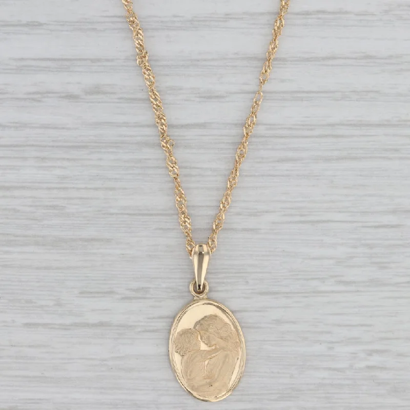 Unique Necklaces-Mother & Child Cameo Pendant Necklace 18k Gold 22.5" Singapore Chain Milor Italy