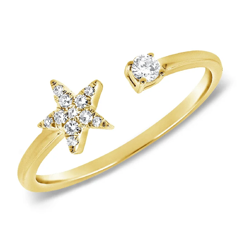 Geometric Engagement Rings-14K Gold Star Wrap Ring with Diamonds