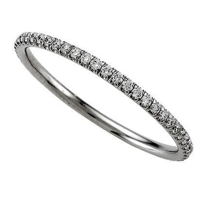 Colorful Rings-Set of Narrow Round Diamond Micro-Prong Eternity Wedding Band Platinum Ring