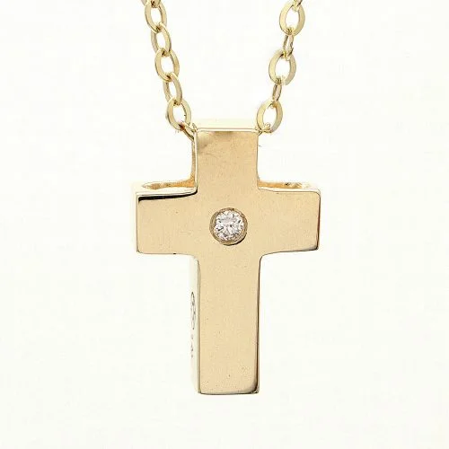 Family Name Necklaces-14K Yellow Gold Cross With Diamond Necklace