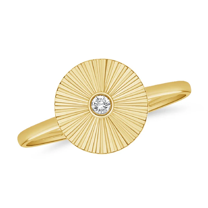 Silver Engagement Rings-Radiant Sunburst Diamond Ring in 14K Gold