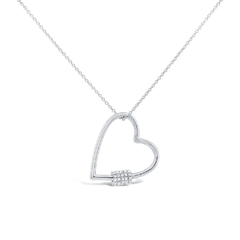 Chain Necklaces-14K White Gold Diamond Heart Charm Holder Necklace