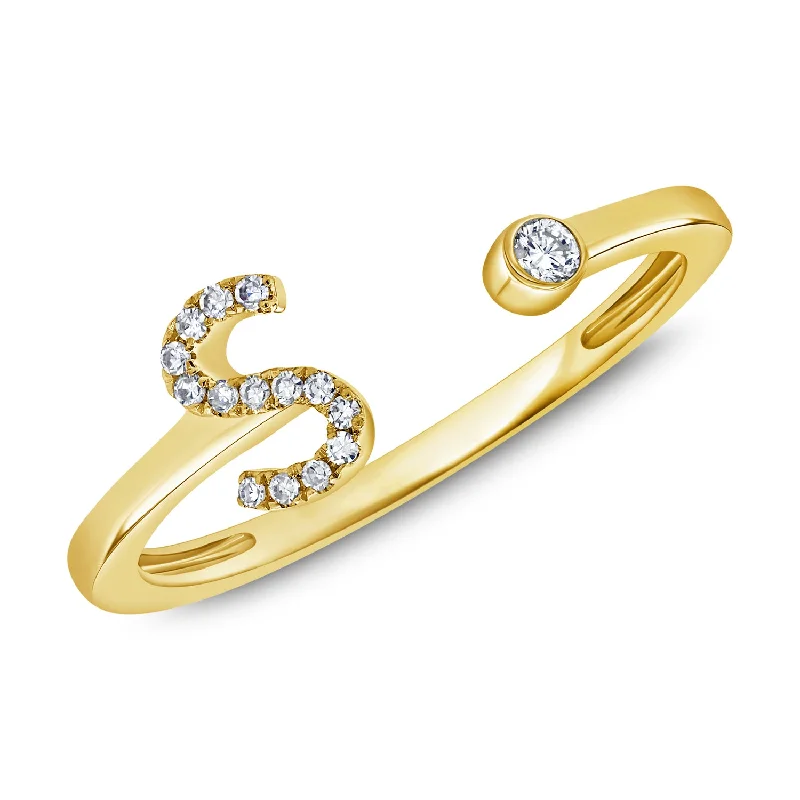 Stacked Rings-S Initial Diamond Ring