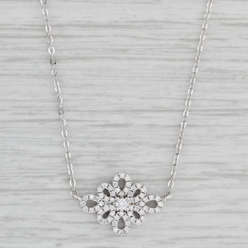 Fine Pendant Necklaces-New 0.24ctw Diamond Flower Pendant Necklace 14k White Gold Cable Chain 16"-18"