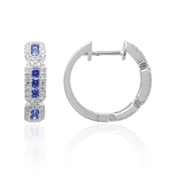 Unique Hoop Earrings-Luvente 14k Sapphire and Diamond Hoop Earrings E03681