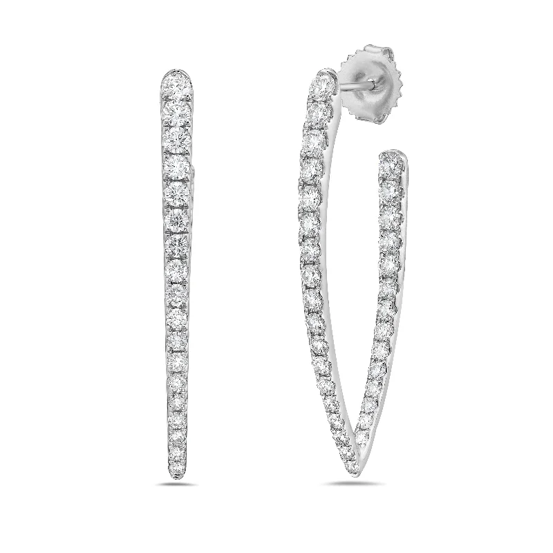 Simple Earrings-18k White Gold V-Shape Hoop Earrings