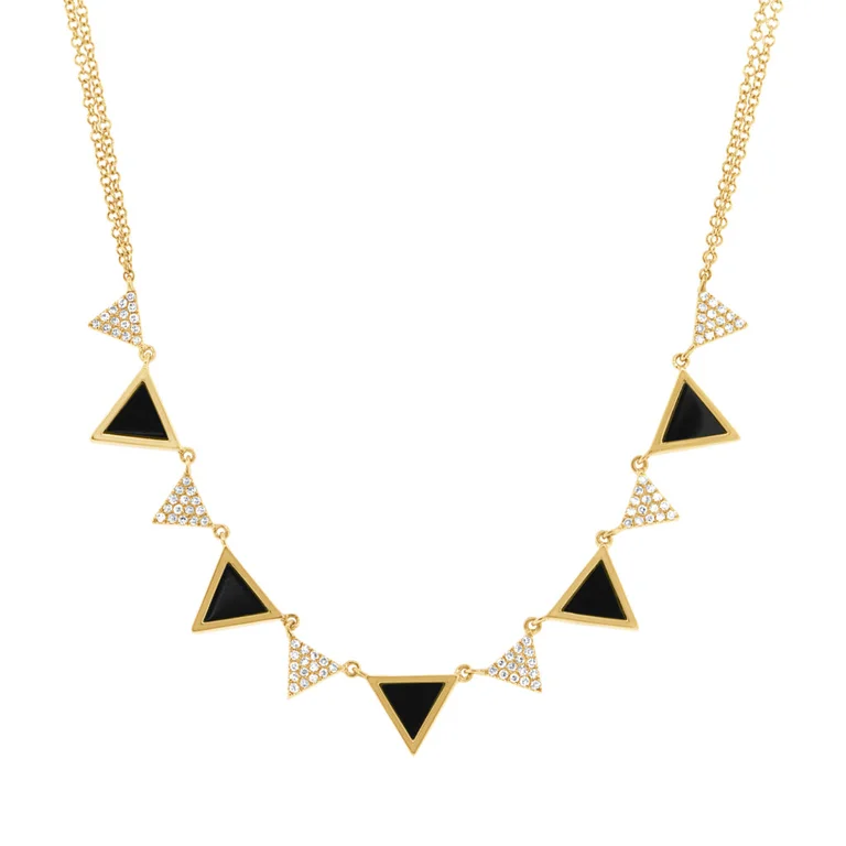 Diamond Necklaces-14K Yellow Gold Diamond and Onyx Triangle Necklace