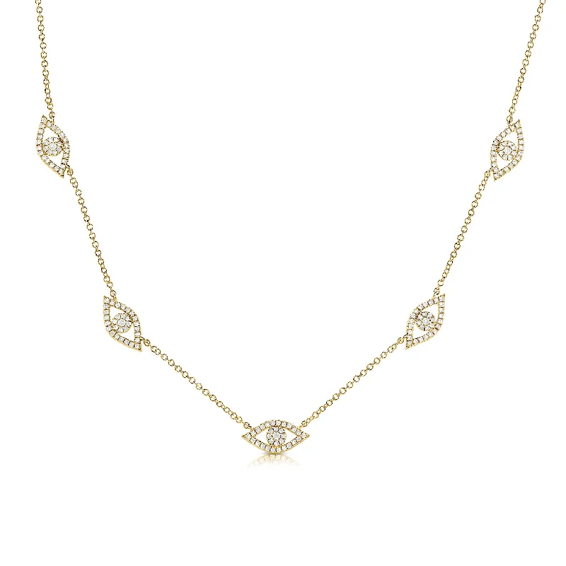 Swarovski Necklaces-14K Yellow Gold Diamond Evil Eye Necklace