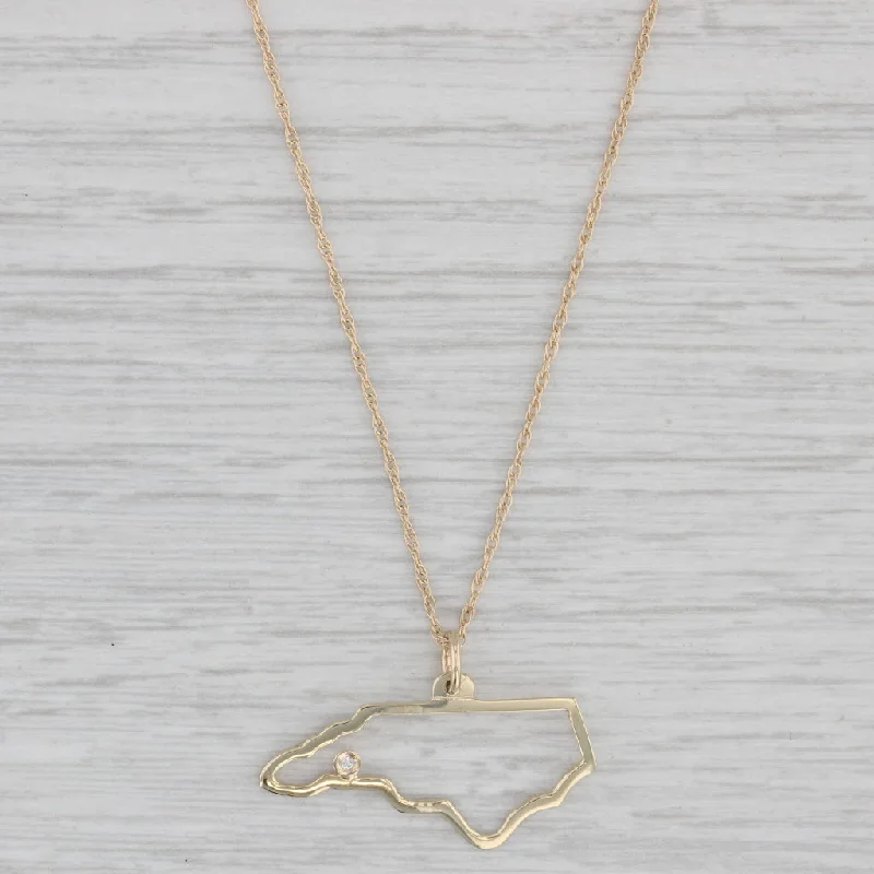 Silver Pendant Necklaces-North Carolina Pendant Necklace 14k Gold Diamond Western NC 16" Rope Chain