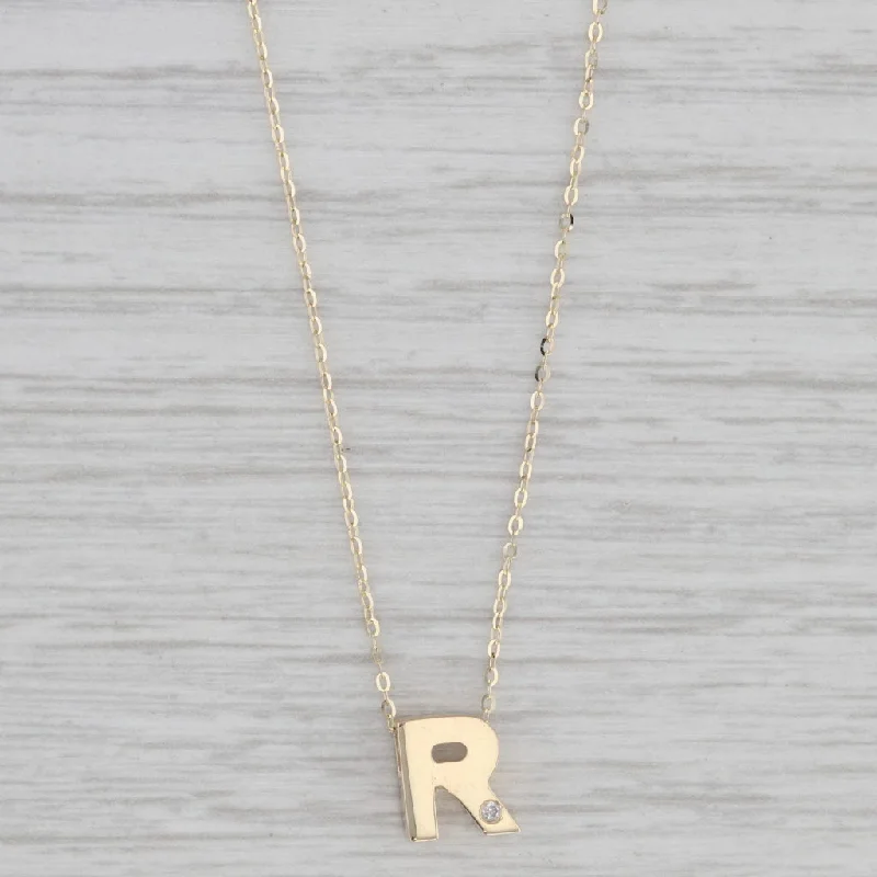 Minimalist Chain Necklaces-Letter Initial "R" Pendant Necklace 14k Yellow Gold Diamond Accent 16-18" Cable