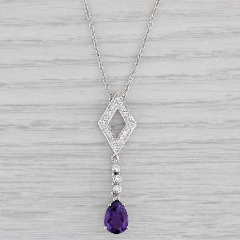 Long Pendant Necklaces-1.61ctw Amethyst Diamond Pendant Necklace 14k Gold 17" Cable Chain Necklace