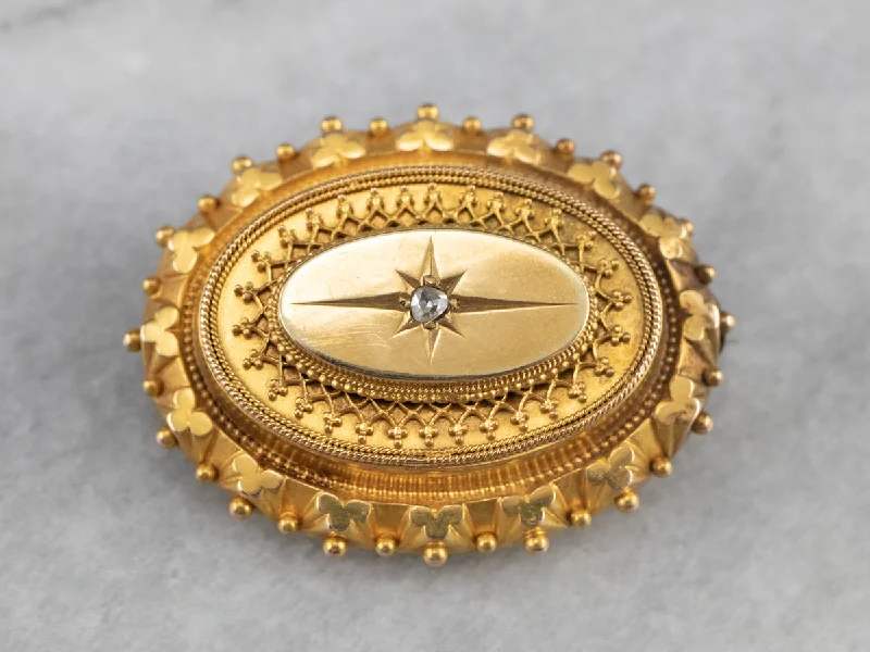 Luxury Brooch for Brides-Victorian Diamond Gold Brooch Locket