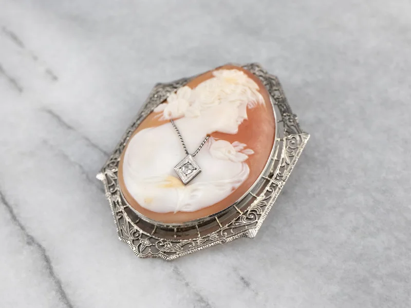 Creative Gemstone Brooch-Art Deco Cameo Diamond White Gold Brooch Pendant