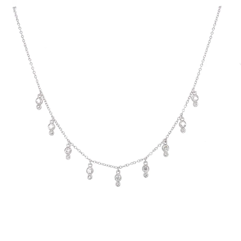 Swarovski Necklaces-14K White Gold Diamond Double Bezel Drop Necklace