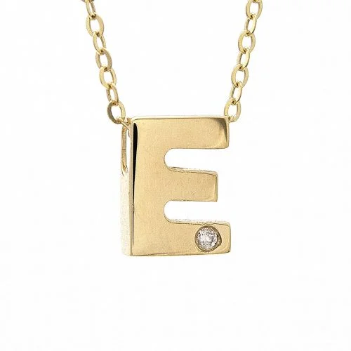 Personalized Name Necklaces-14K Yellow Gold Initial "E" With Diamond Necklace