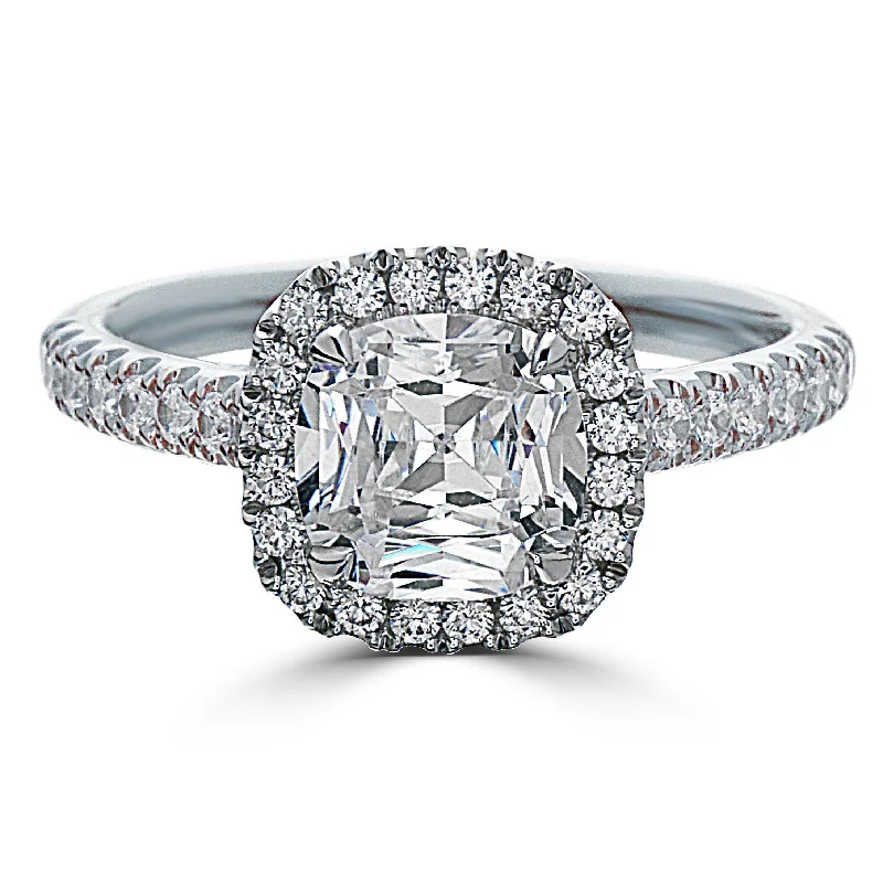 Fashionable Rings-Point of Love Square Cushion Forevermark 1 Carat Diamond Halo Engagement Ring