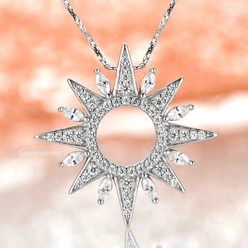 Topaz Necklaces-Starburst Diamond Necklace- Sterling Silver