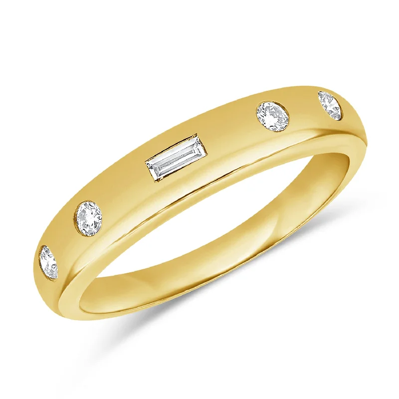 Solitaire Diamond Rings-14Kt Gold On Trend Gypsy Set Ring with Diamonds