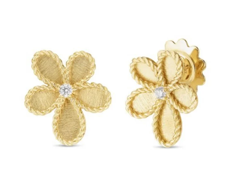 Large Drop Earrings-Diamond Jasmine Flower Earrings in 18K Yellow Gold