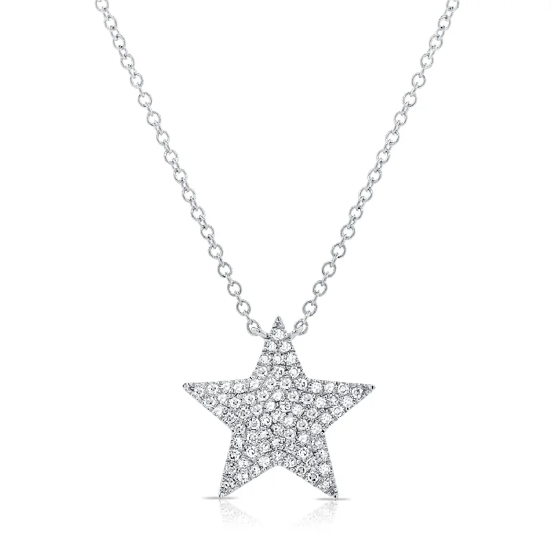 Handmade Gold Necklaces-14K White Gold Diamond Star Necklace