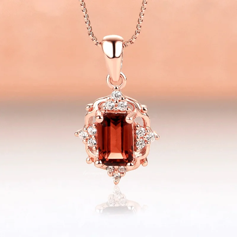 Luxury Diamond Necklaces-Vintage Natural Red Garnet Necklace- 14K Rose Gold Vermeil