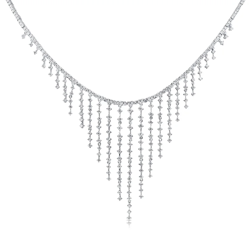 Chunky Gold Necklaces-14K White Gold Dripping Diamond Necklace