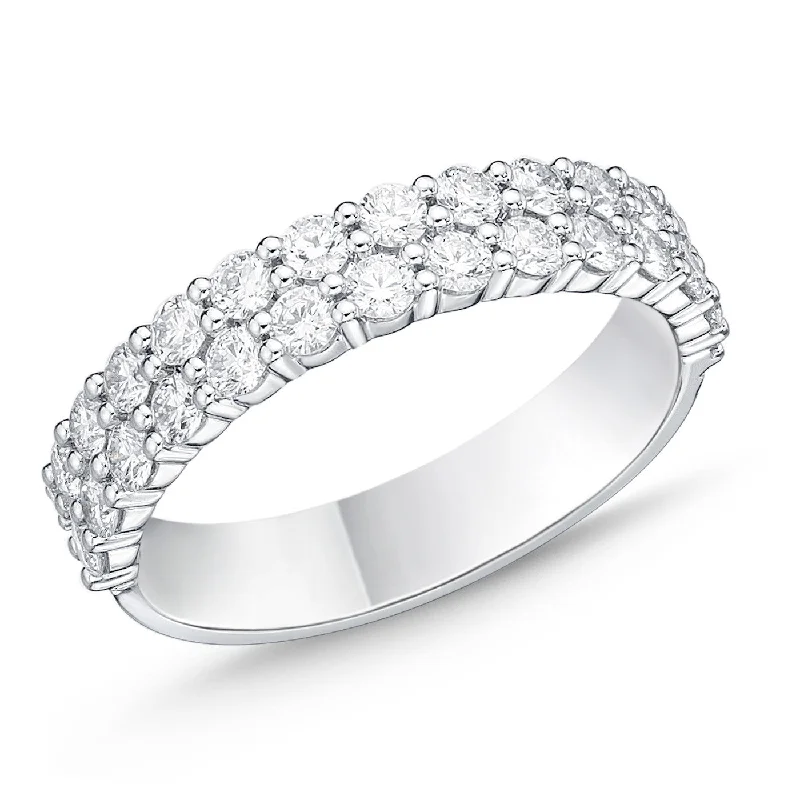 Handcrafted Rings-Memoire 18k White Gold 2-Row Paramount Halfway Diamond Band