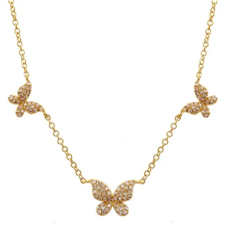 Beaded Necklaces-14k Yellow Gold Butterfly Diamond Necklace