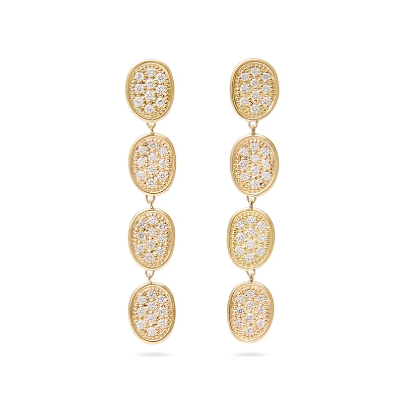 Green Earrings-18K Yellow Gold and Diamond Pave Link Linear Drop Earrings