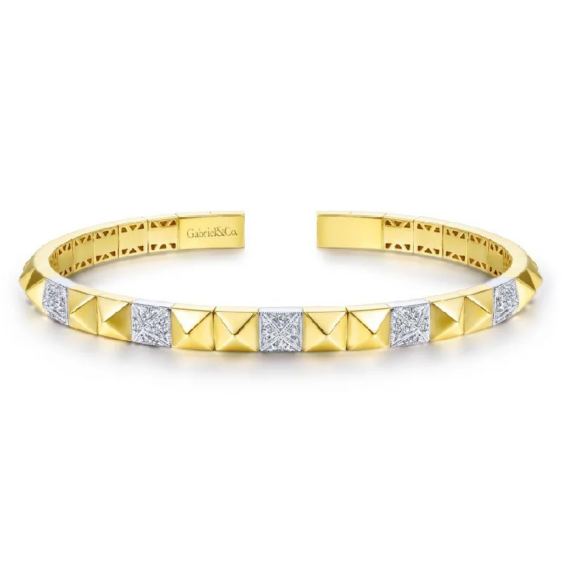 Elegant Bridal Bangles-Gabriel & Co. - BG4225-62M45JJ - 14K White-Yellow Gold Diamond Bangle