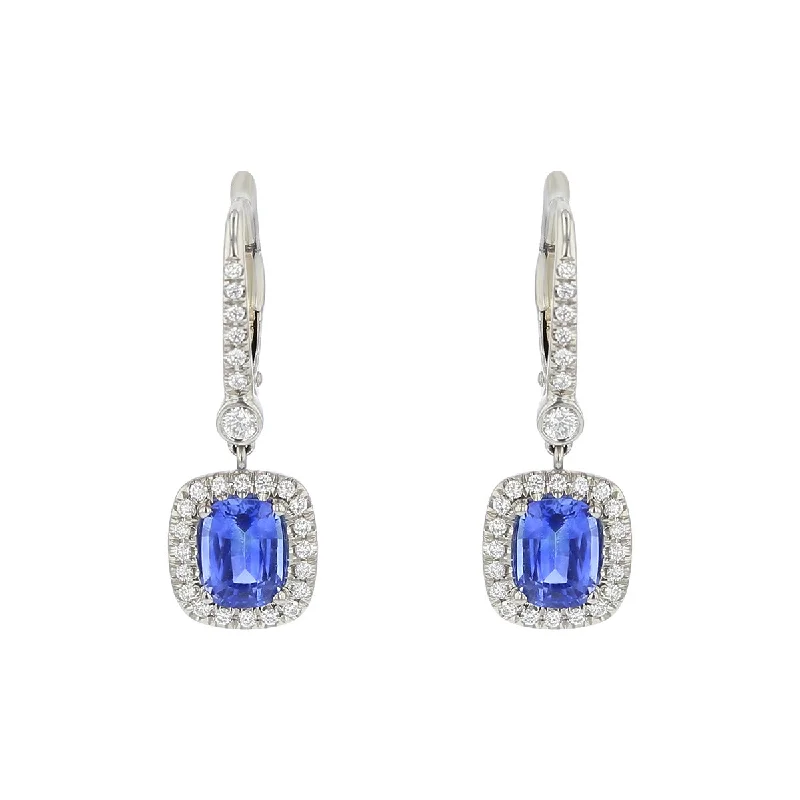 Beaded Hoop Earrings-Cushion-cut Sapphire and Diamond Dangle Earrings