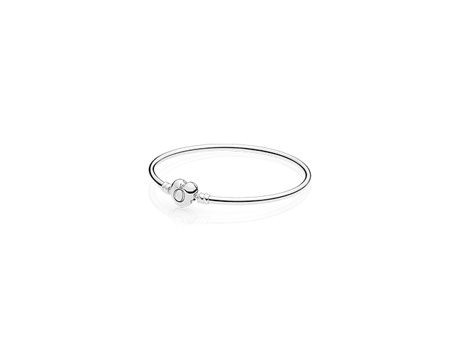 Handmade Silver Bangles-Pandora Moments Silver Bangle Bracelet, Logo Heart Clasp 596268