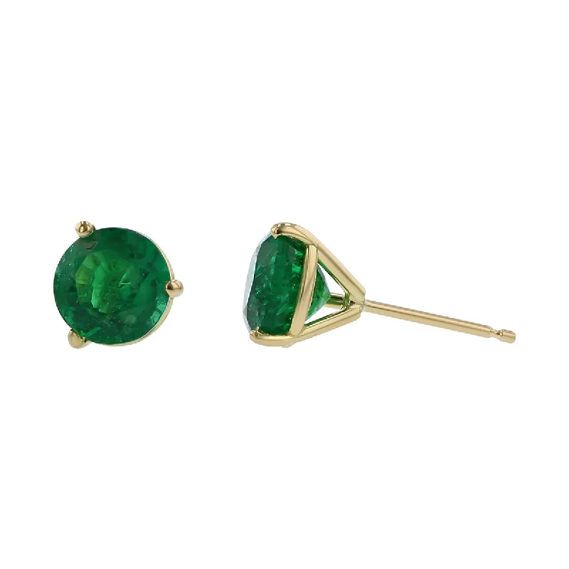 Geometric Earrings-18K Yellow Gold Emerald Stud Earrings