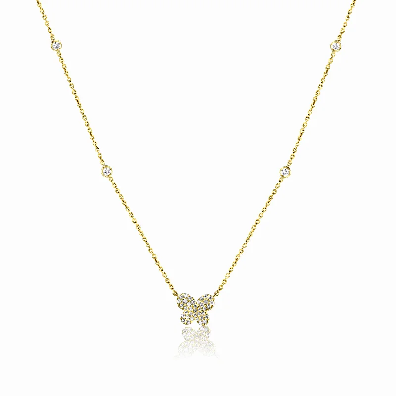 Minimalist Necklaces-14K Yellow Gold Diamond Butterfly Necklace