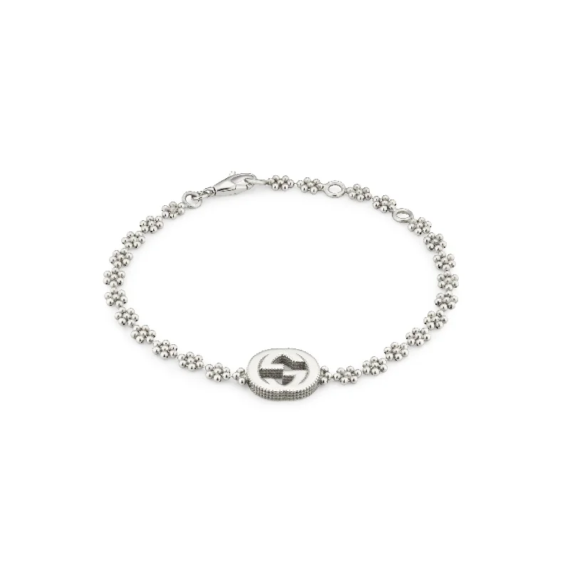 Unisex Bracelets-INTERLOCKING BRACELET WITH CHARM - STERLING SILVER