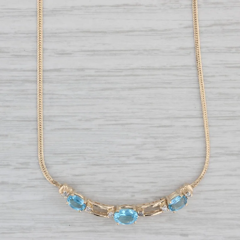 Platinum Necklaces-2.11ctw Blue Topaz Diamond Necklace 14k Yellow Gold Herringbone Chain 16"