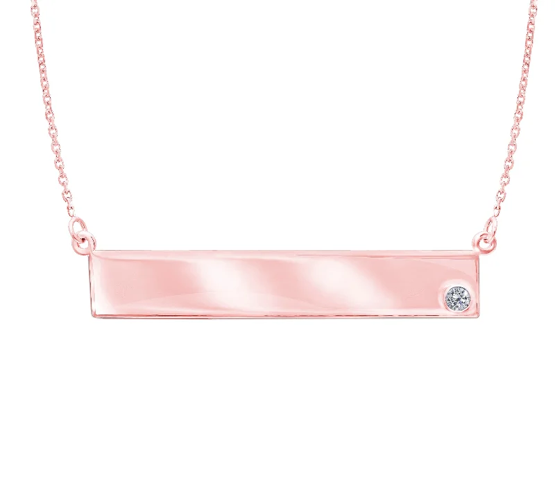 Classic Pendant Necklaces-14K Rose Gold Diamond Engravable Bar Necklace