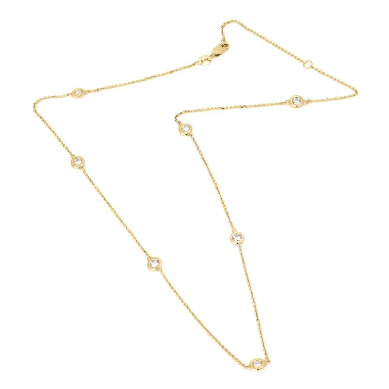 Vintage Necklaces-14K Yellow Gold Diamond By The Yard Necklace