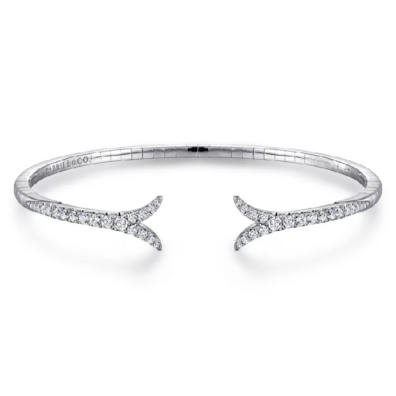 Polki Bangles-Gabriel & Co. - BG3913-65W45JJ - 14K White Gold Split Diamond Bangle