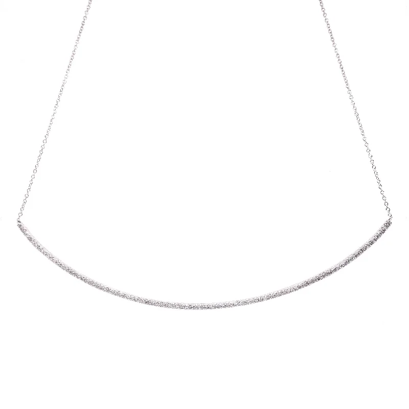 Geometric Necklaces-14K White Gold Diamond Long Curved Bar Necklace