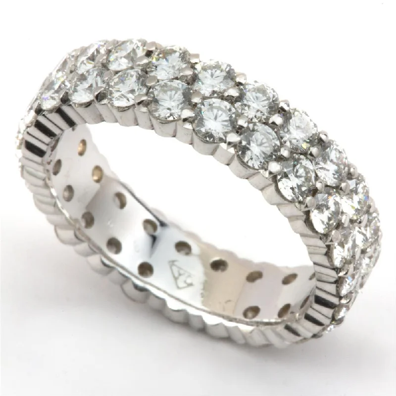 Diamond Wedding Bands-Double Row Diamond Eternity Band Ring 18K White Gold 3.10 carats