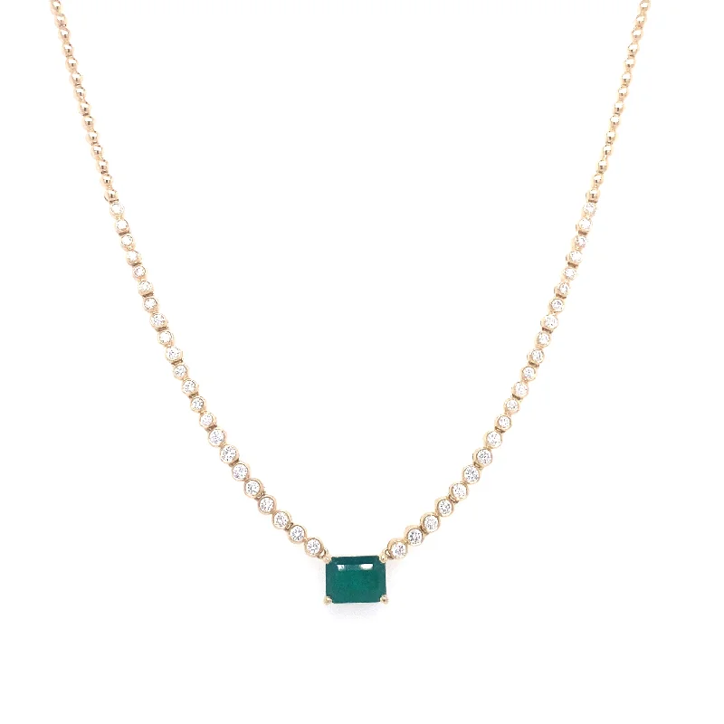 Moon Necklaces-14K Yellow Gold Diamond + Emerald Cut Emerald Necklace