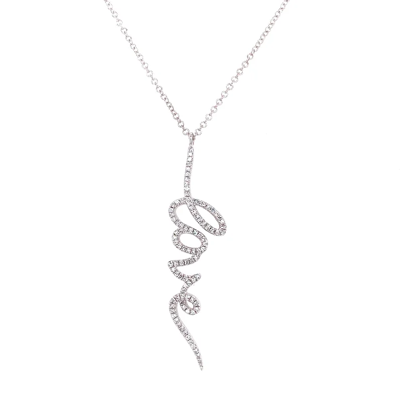 Contemporary Necklaces-14K White Gold Diamond Script "Love" Necklace