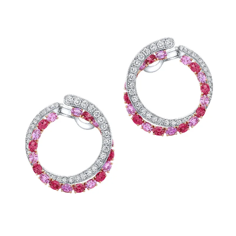 Silver Dangle Earrings-Ruby, Sapphire and Diamond Hoop Earrings