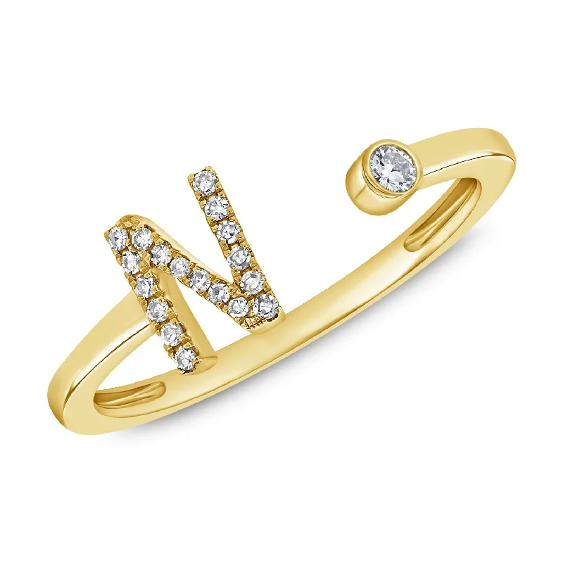 Fashionable Rings-Personalized N Initial Diamond Ring in 14K Gold